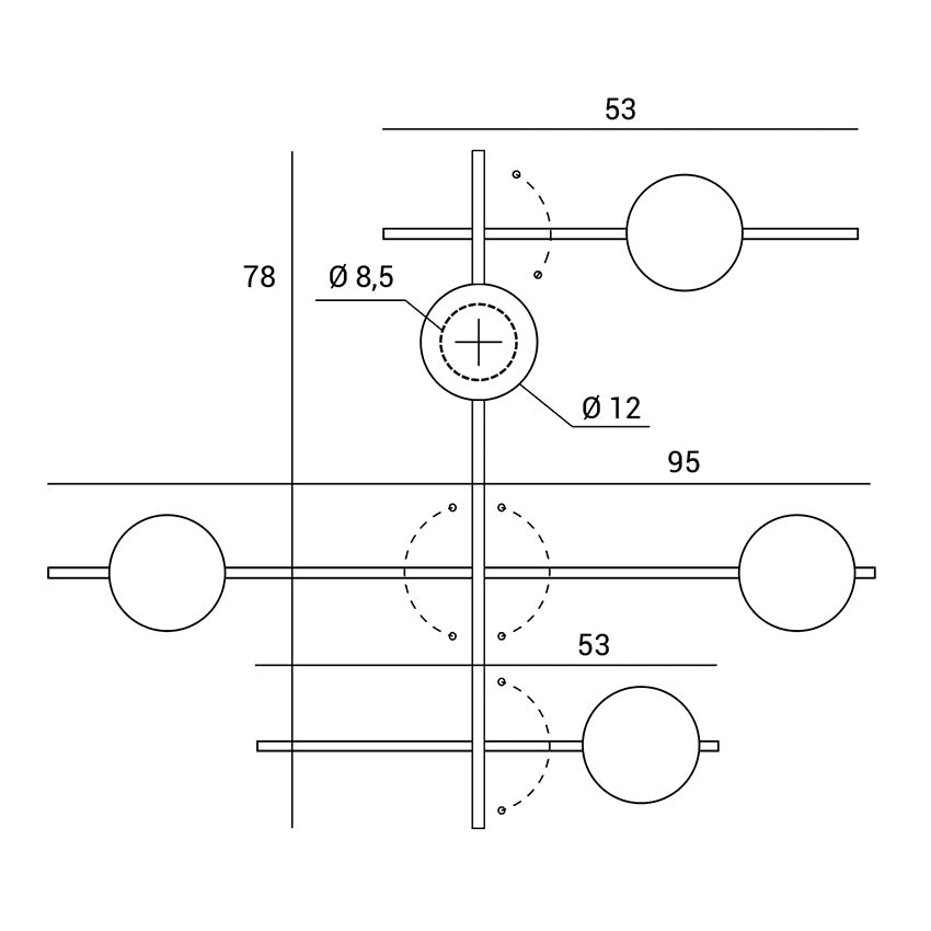 MIKADO LAMPADA DA PARETE O SOFFITTO CON ROTAZIONE 5 LUCI VETRO COSMO IN METALLO NERO D.12CM ATTACCO G9