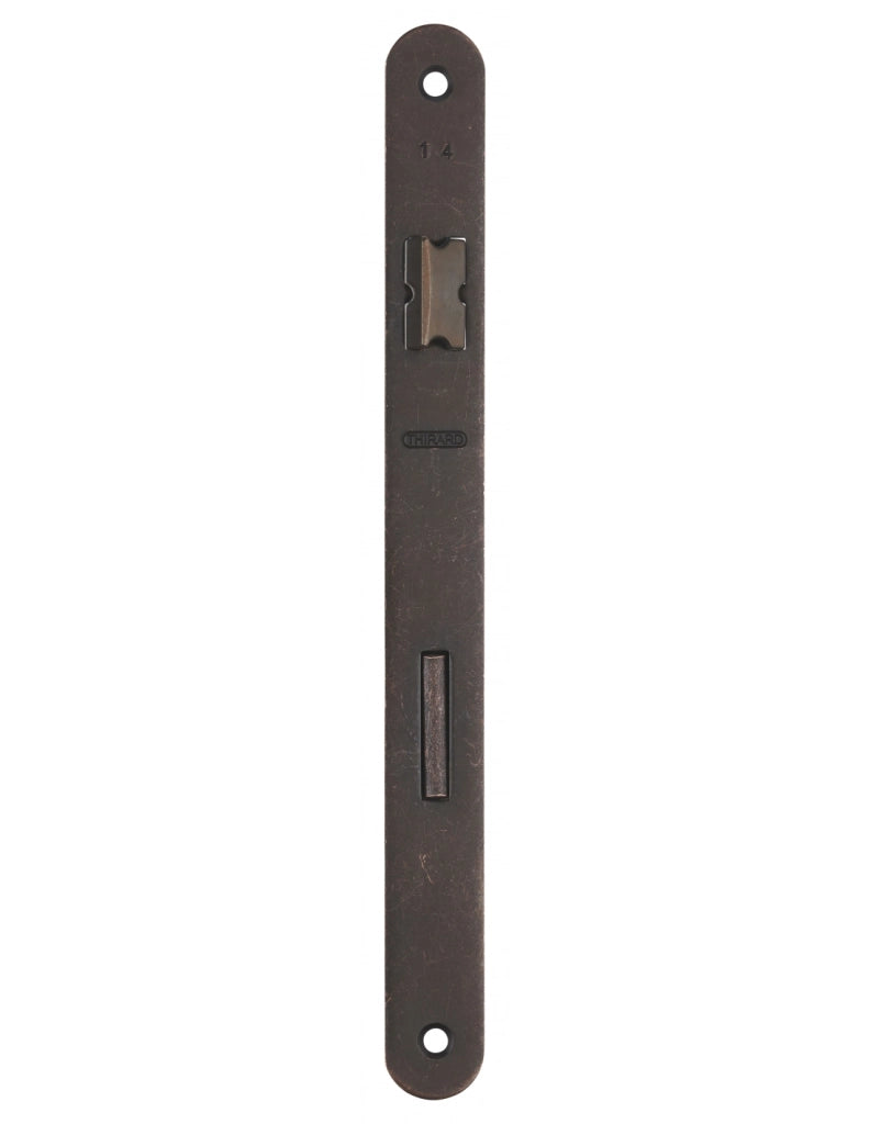 Serratura Patent da incasso 90mm x 40mm, reversibile, piastra tonda, richiamo 1/2 giro, 1 chiave, bronzo - THIRARD