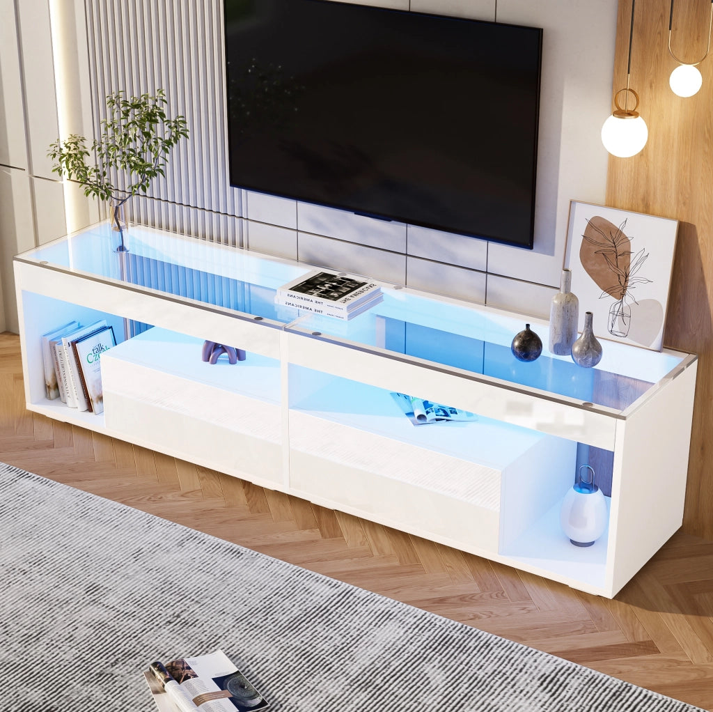 Mobile TV LED lucido bianco 180x40x46 cm con 2 cassetti