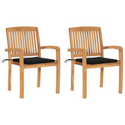 Sedie da Giardino 2 pz con Cuscini Neri Massello di Teak cod mxl 67137