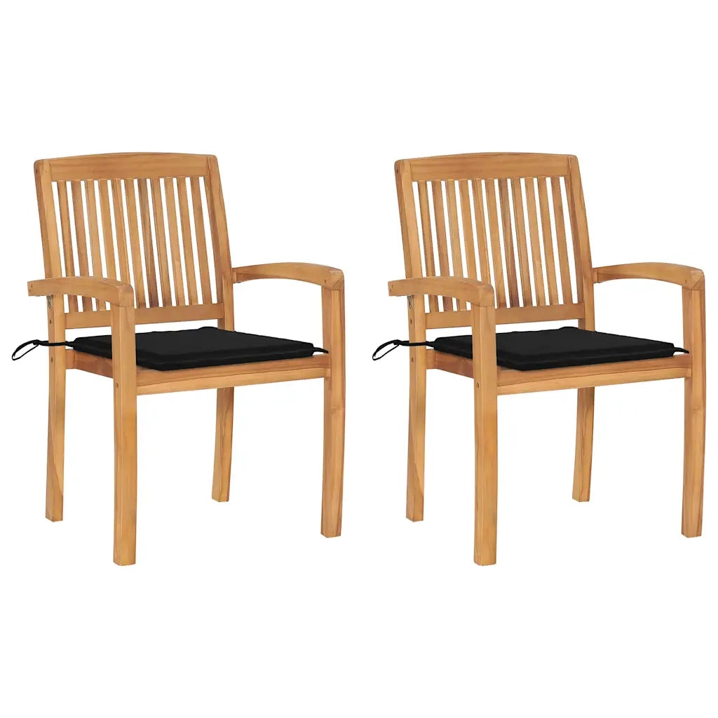 Sedie da Giardino 2 pz con Cuscini Neri Massello di Teak cod mxl 67137