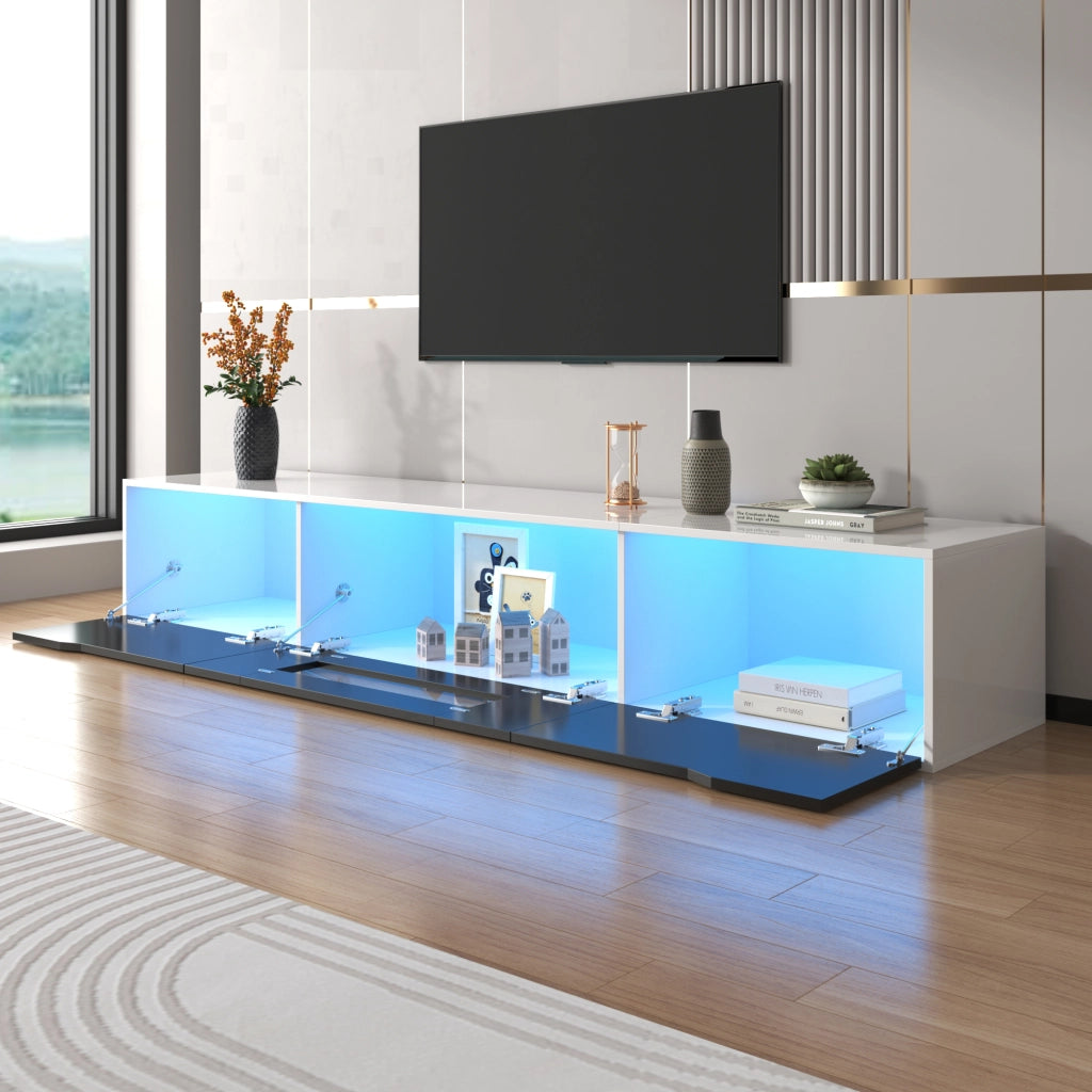 OKWISH Mobile TV con 2 Ante e LED, Frontale Scanalato, Finitura Lucida Laccata, per Soggiorno, 180×35×30 cm