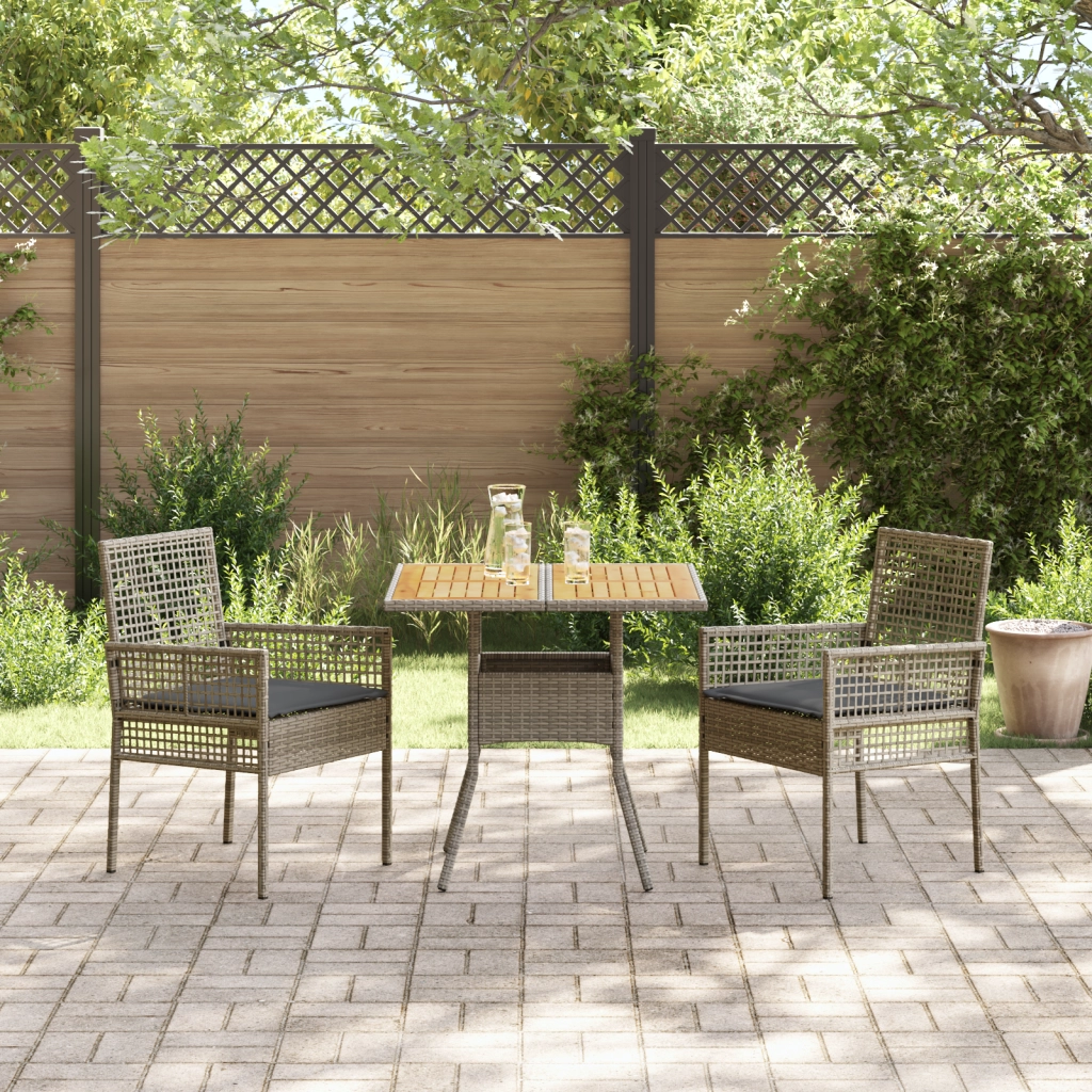 Set da Pranzo da Giardino 3 Pezzi con Cuscini Grigio Rattan Sintetico