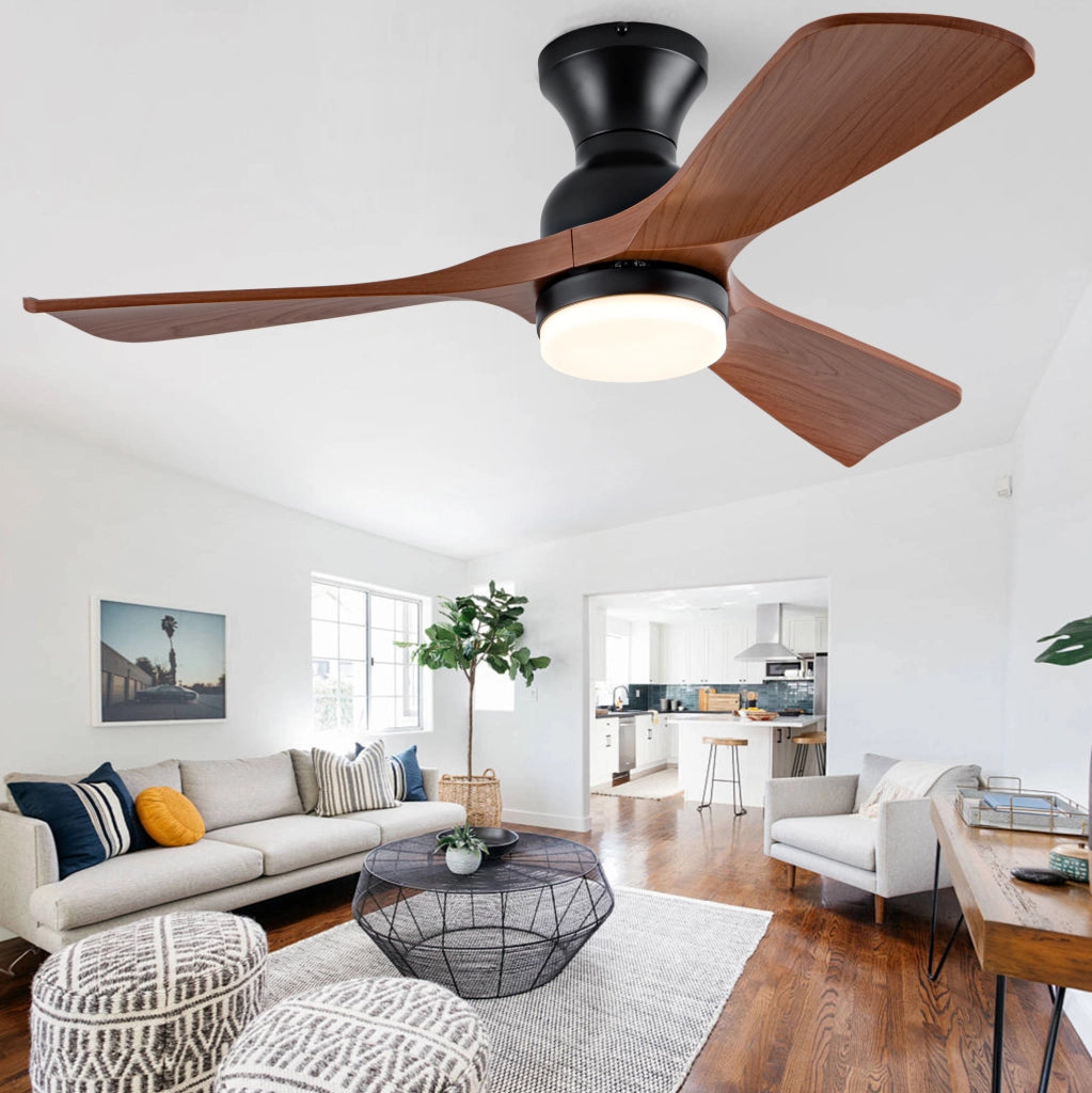 Ventilatore da soffitto con luce 42 pollici; 3 pale in ABS; motore DC; noce e nero