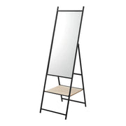Specchio a figura intera con mensola color camoscio 150 x 44 x 60 cm effetto rovere nero 03_0007966