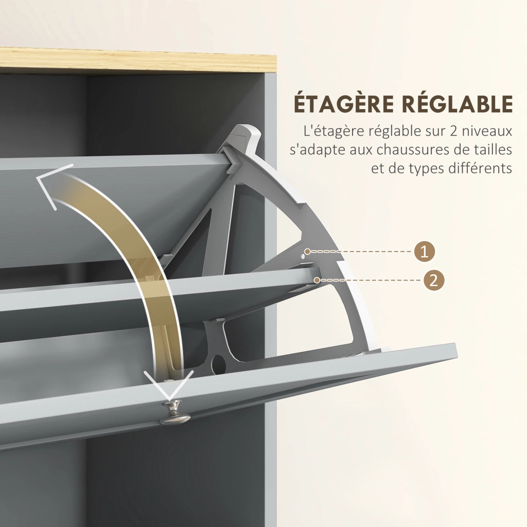 Scarpiera con 3 cassetti e ripiani regolabili ¨C zephmum ¨C grigio 60x23.5x115 cm