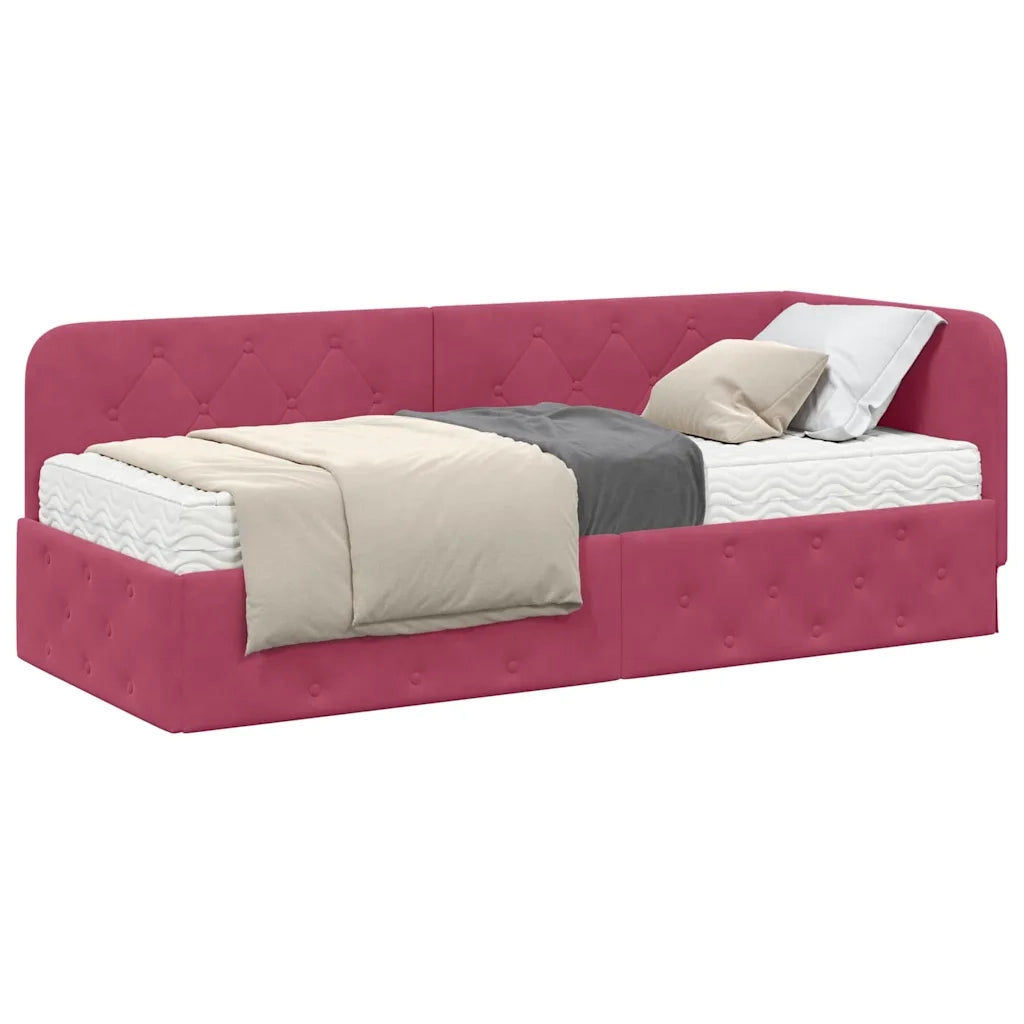 Cornice del letto ad angolo Rosso Vino 80 x 200 cm Velluto 3394066