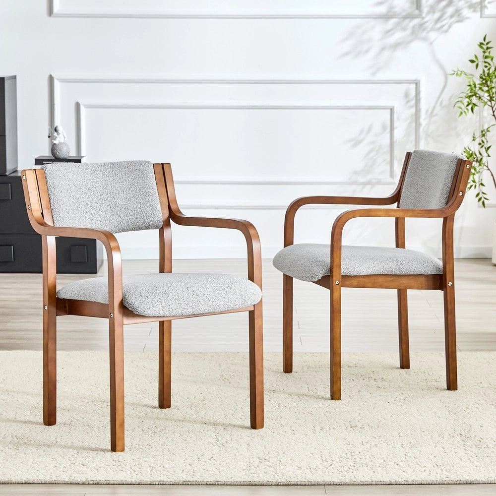 Set 2 Sedie da Pranzo con Braccioli ¨C MINIMAL ¨C Tessuto Teddy, Legno, Stile Scandinavo