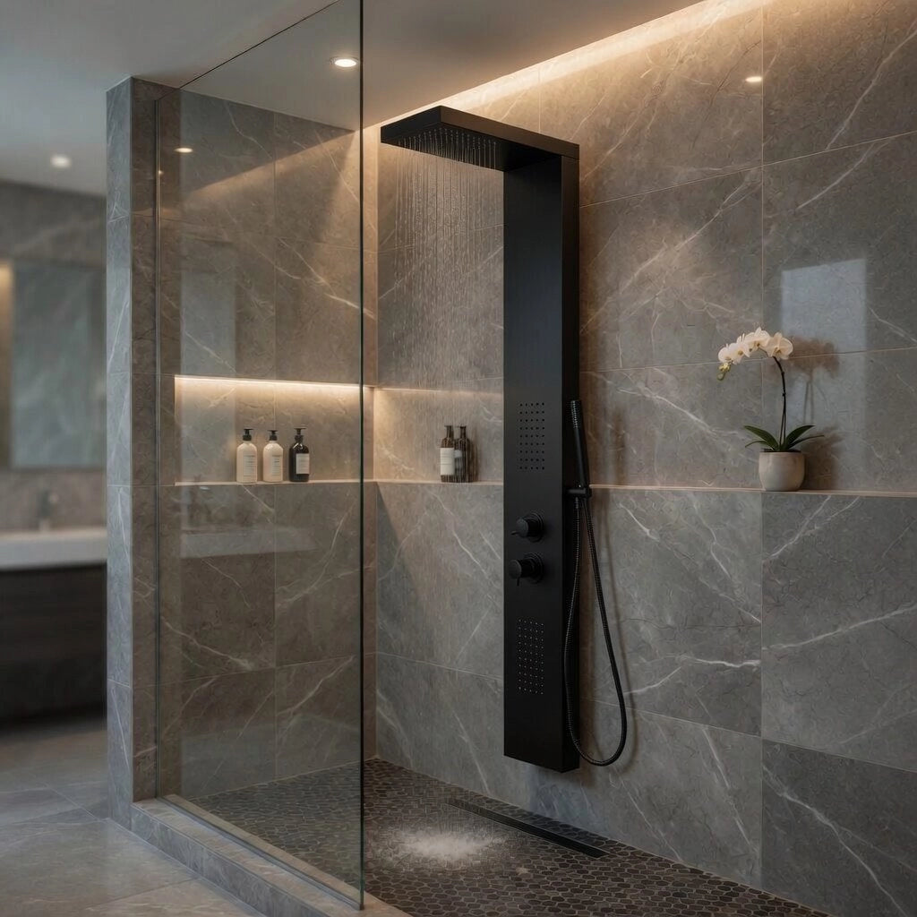 Colonna doccia pannello idromassaggio effetto cascata YH8124 SIDNEY - Nero