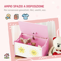 Baule Portagiochi per Bambini 60x37x39 cm con Coperchio in MDF Rosa