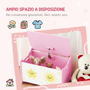Baule Portagiochi per Bambini 60x37x39 cm con Coperchio in MDF Rosa