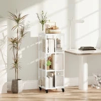 Libreria Moderna a 3 Ripiani in Metallo a Rete con Ruote, 35x35x99 cm, Bianco