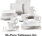 Set da tavola 4 posti - 30 pezzi - Set da tavola completo - 5 tipi di piatti - Design moderno - Bianco - In acciaio inox - Multifunzionale