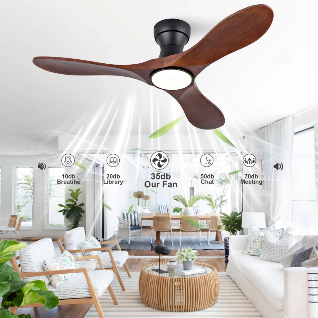 Ventilatore da soffitto ULEVR 42 pollici con LED 3CCT dimmerabile, telecomando e 3 pale in legno