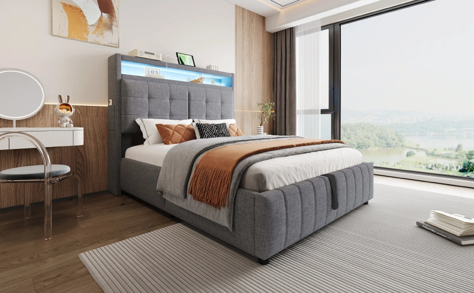 letto imbottito lino grigio 140 x 200 cm