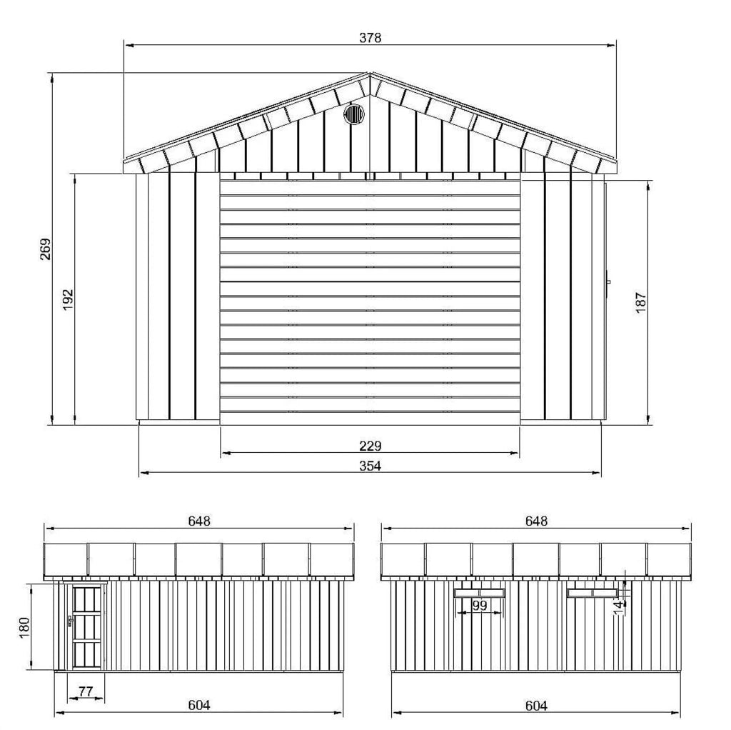 Garage di 21 m²- L378xL648 cm- Garage per auto, moto, biciclette - Costruito con pannelli LP Smartside - Timbela M992B
