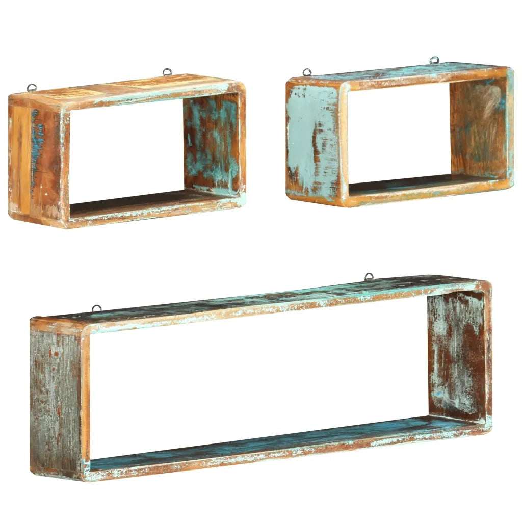 Set Mensole Cubiche da Parete 3pz-Ripiani-Scaffale in Legno Massello di Recupero