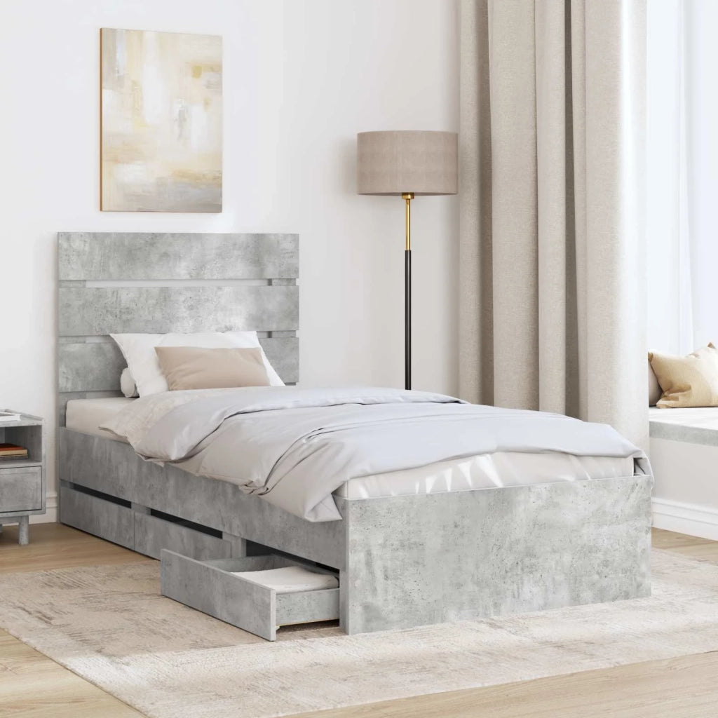 Struttura del letto con cassetto Grigio cemento 75 x 190 cm