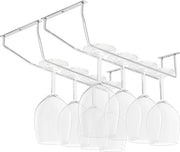 Supporto per bicchieri di vetro per sotto scaffale - 4 pacchi - con viti e spie - 34 x 11cm - attacco per vetro per bicchieri di vino - contenitore per la conservazione dei bicchieri di vino per bar e cucina