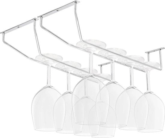 Supporto per bicchieri di vetro per sotto scaffale - 4 pacchi - con viti e spie - 34 x 11cm - attacco per vetro per bicchieri di vino - contenitore per la conservazione dei bicchieri di vino per bar e cucina