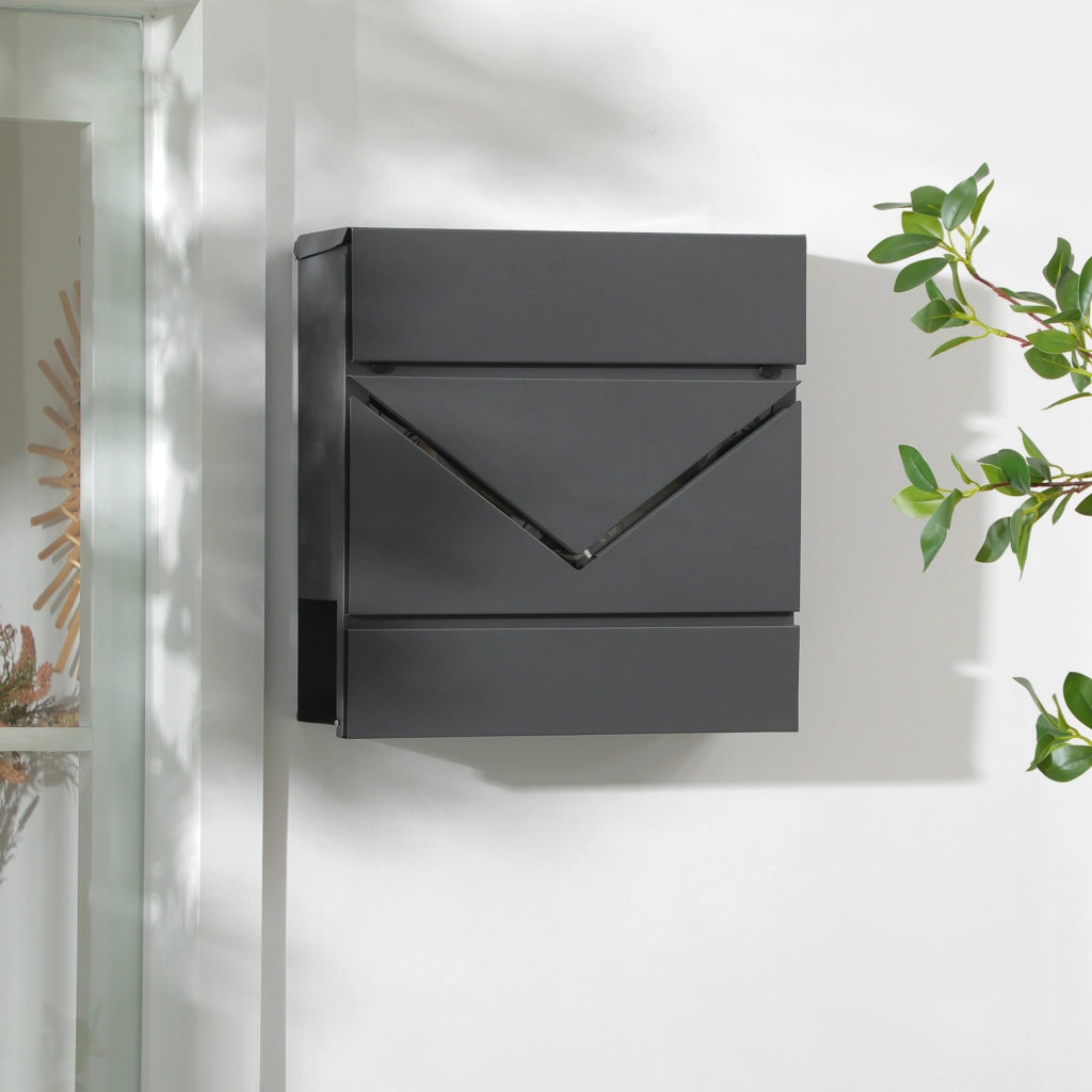 Cassetta Postale in Acciaio con Portagiornali ¨C zephmum ¨C Grigio 37x10.5x37 cm