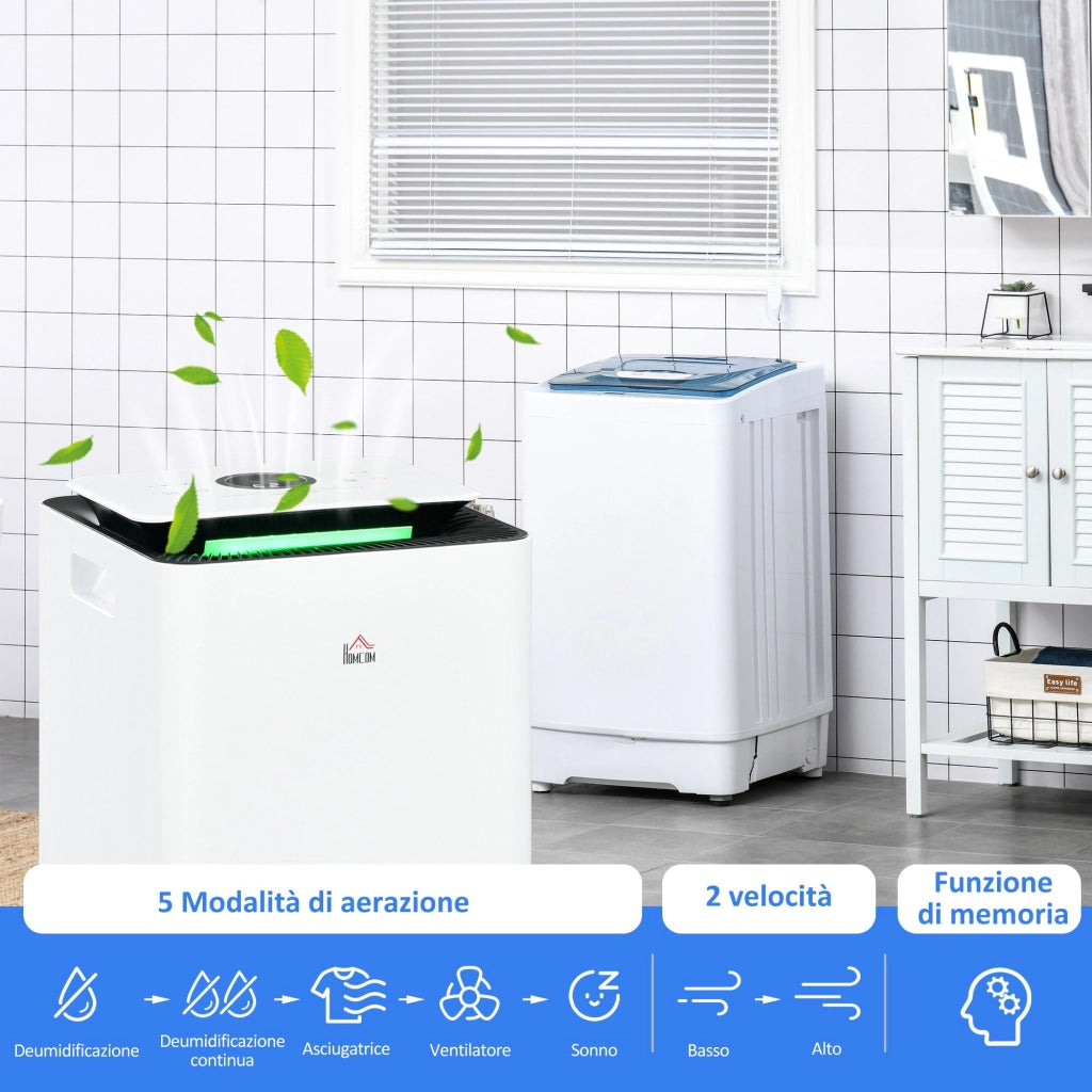 Deumidificatore Portatile da 10L 5 Modalità e Timer 25x25x50,5 cm Bianco