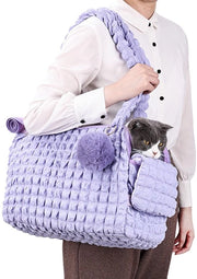Porte di casa per cani, moda portasigarette per gatti, sacca per gatti gonfia con palla soffice e cerniera ventilata per cani di 5,4 kg/12 lbs e gatti di 6,8 kg/15 lbs (blu scuro)