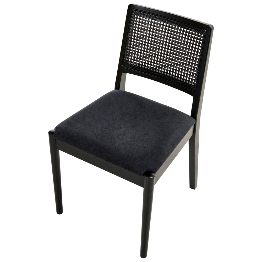 Set di 2 sedie da pranzo Nero Seduta imbottita Poliestere Gomma Legno PE Rattan Telaio Stile Retro Sala da Pranzo
