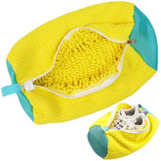 Sacco per scarpe 360°, giallo, chiusura a righello, multifunzionale, sacchetto per pulire scarpe da tennis e da ginnastica, sacchetto per scarpe riutilizzabile.
