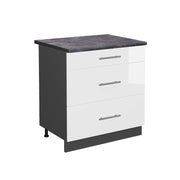 Mobiletto base per cucina Fame-Line Bianco lucido/Antracite 80 cm con 3 cassetti, PL Antracite Vicco