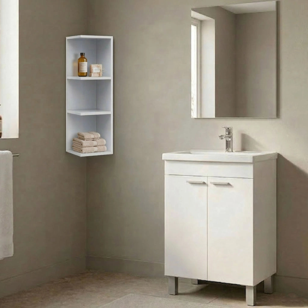 Furtei, set Mobili Bagno Specchio Incluso, Bianco Lucido