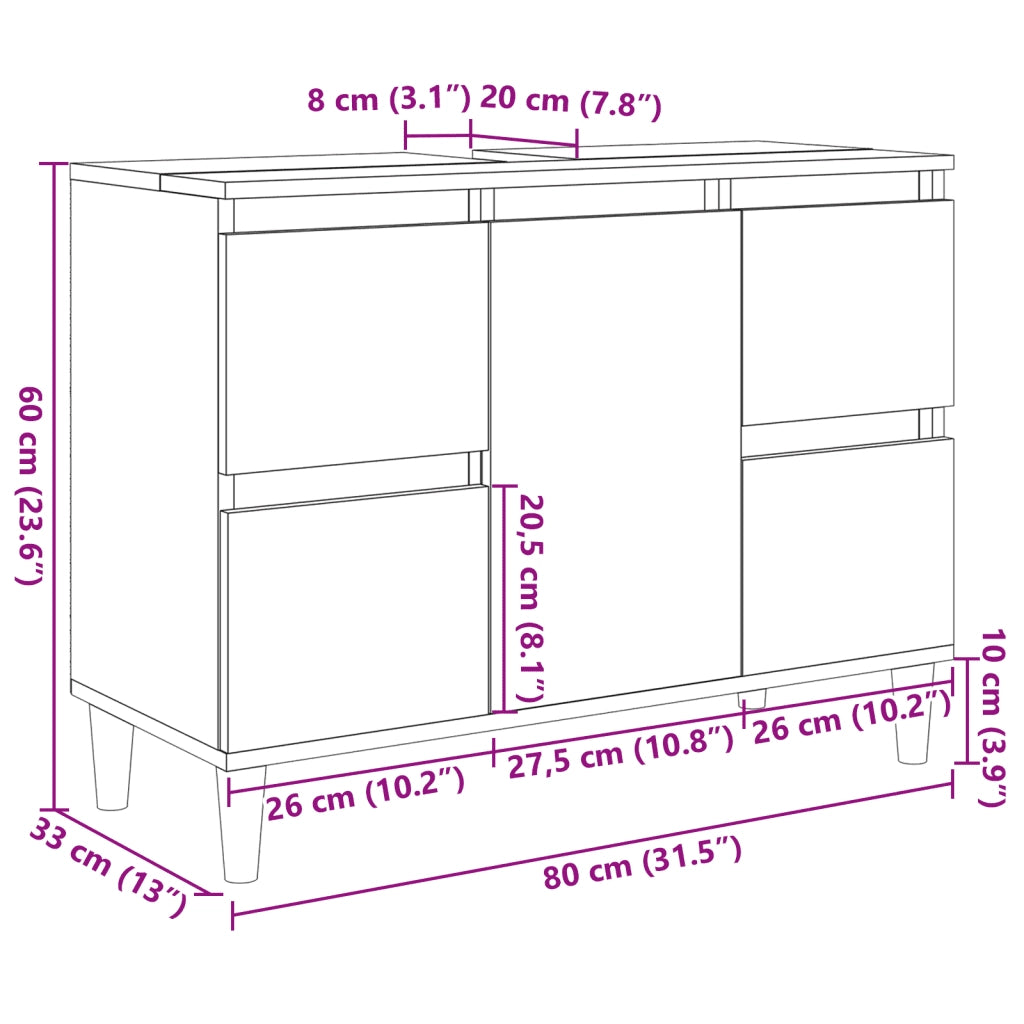 Set Mobili da Bagno 3 pz Rovere Sonoma in Legno Multistrato
