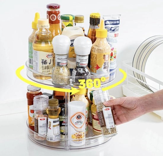 Organizzatore Cucina a Cassetto, Cassettiera con Piastra Girevole per Spezie, Cassettiera con Piastra Girevole a Due Livelli, Organizzatore Spezie con Vetrata, Cucina a Due Livelli con Due Piani (Vetrata-23cm)