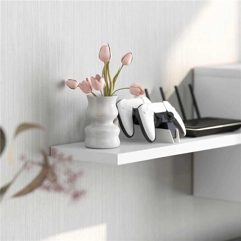 SET MOBILE TV E ARMADIETTO A MURO CON 7 RIPIANI E SCAFFALE APERTO IN LEGNO 120X41X43.3 CM BIANCO E COLOR LEGNO