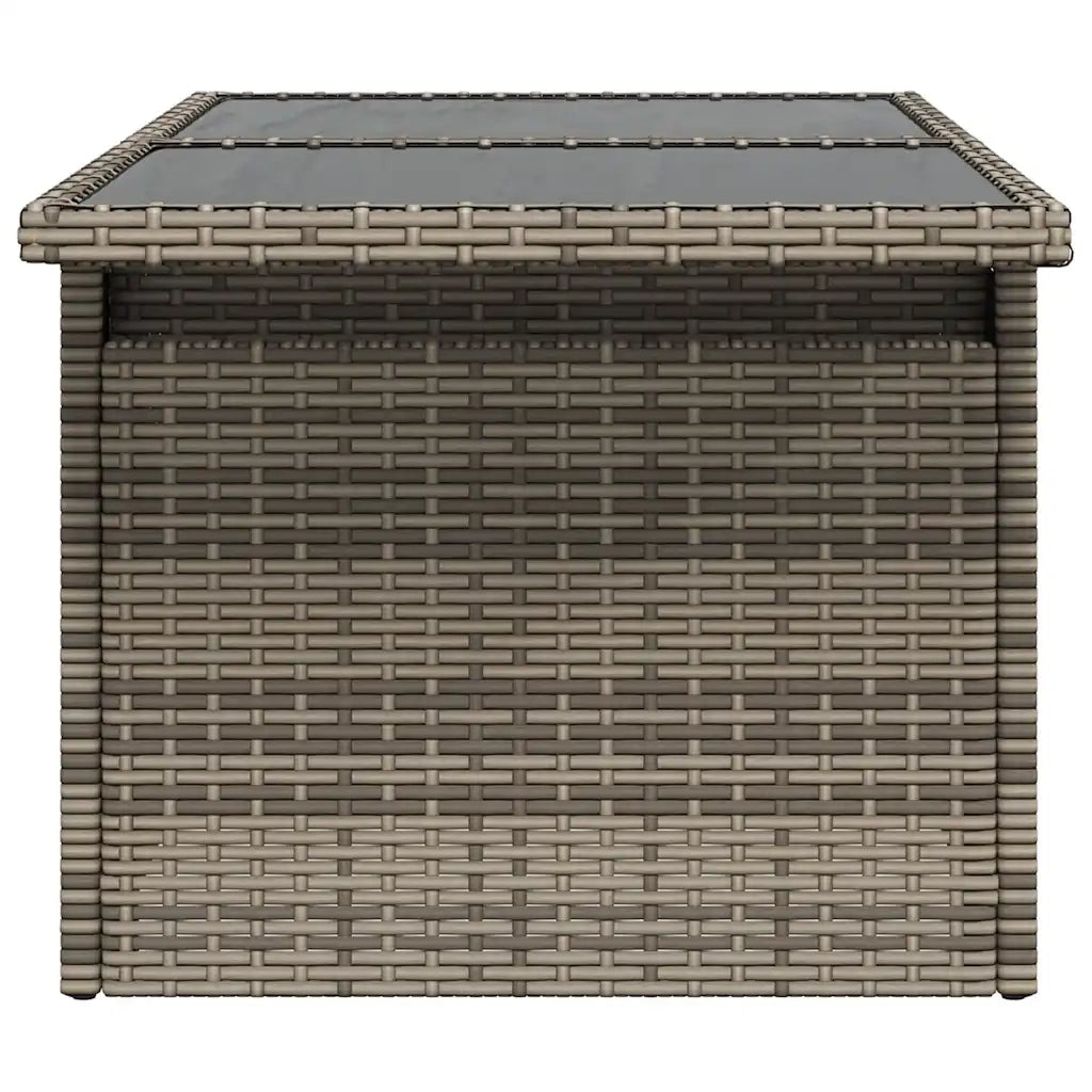 Tavolo da Giardino | Tavolino da esterno Piano in Vetro Grigio 100x55x73cm Polyrattan