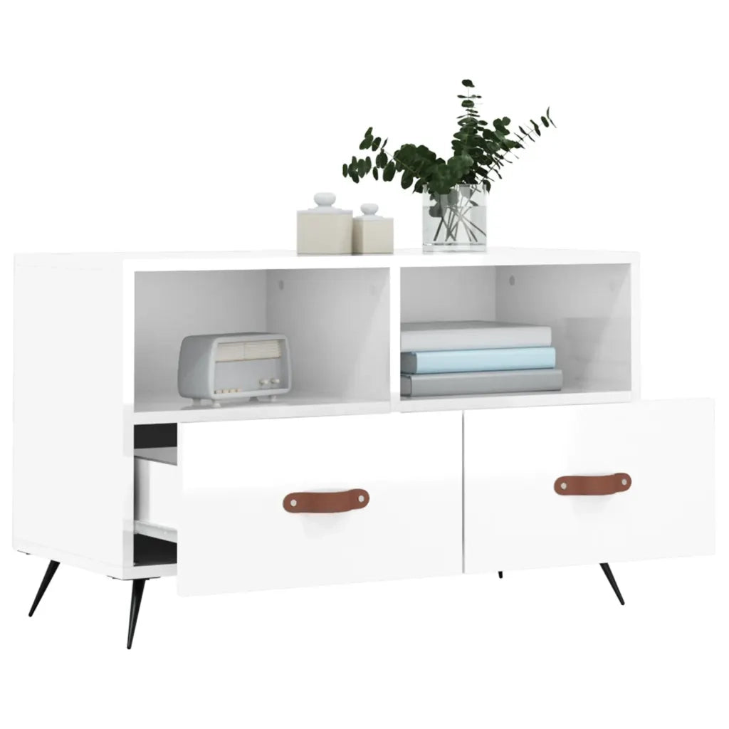 Mobile Porta TV Bianco Lucido 80x36x50 cm in Legno Multistrato 828942