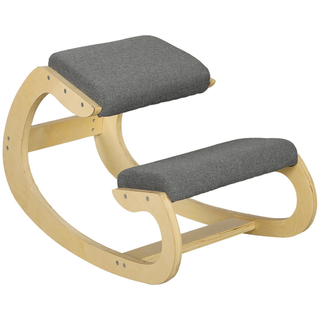 Chaise ergonomica a ginocchio con movimento oscillante e supporto stabile in legno grigio 54,5 × 85 × 54 cm