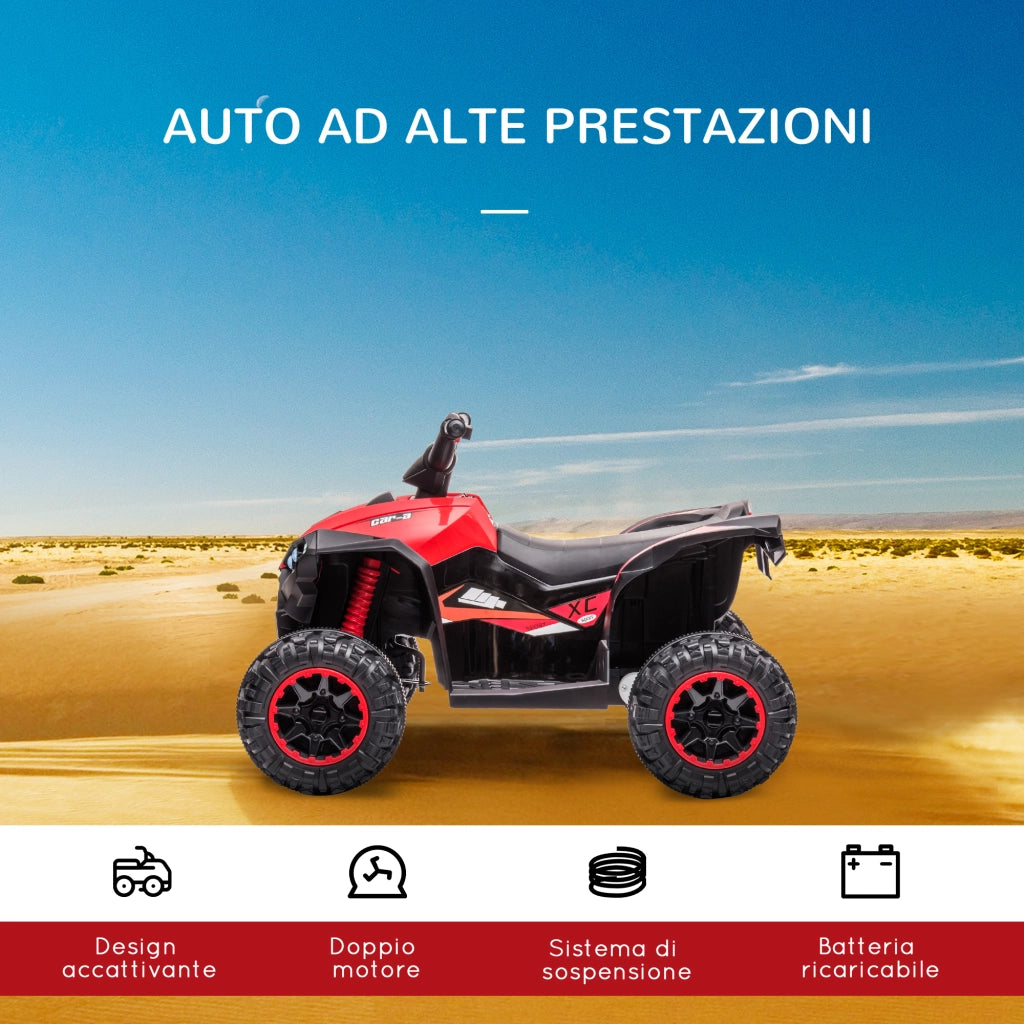 EasyComfort Quad Elettrico per Bambini 12V, 2 Velocità, Ruote Larghe con Clacson e Fari LED, Età 3-5 Anni, Rosso