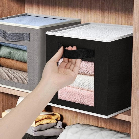 Set di 6 contenitori di stoccaggio, contenitore di stoccaggio con maniglia, cassetti di stoccaggio in tessuto con vetrino trasparente, organizzatore di armadi per abbigliamento, giocattoli, armadi, mensole.