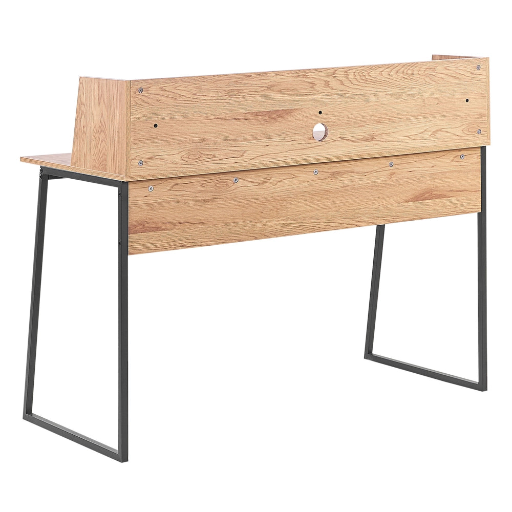 Scrivania da ufficio in legno chiaro con piano in derivati del legno Nero 120 x 59 cm con ripiano in acciaio