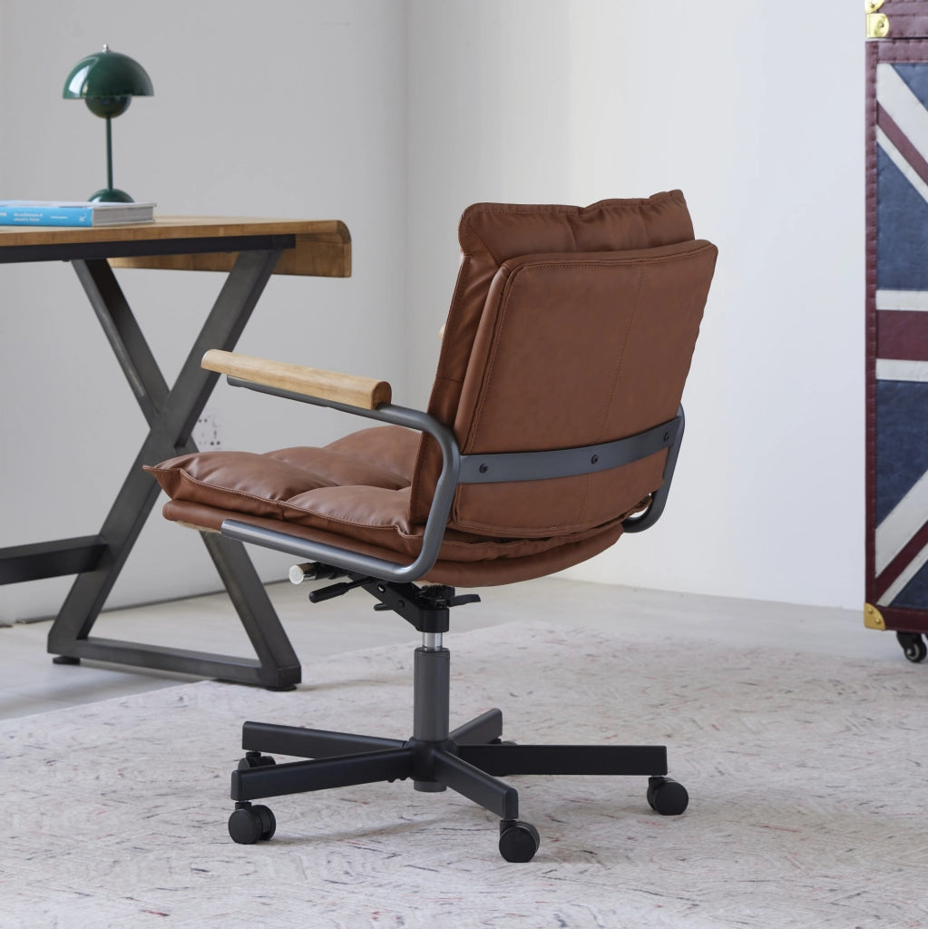 Sedia da ufficio ergonomica in similpelle marrone