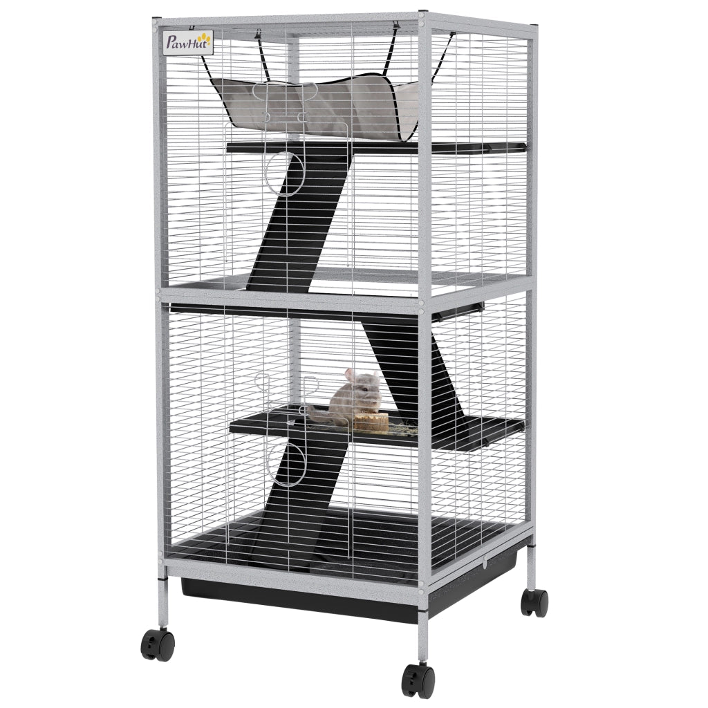 Gabbia per Porcellini d'India e Cincill¨¤ in Acciaio con 3 Piani ¨C Zephmum ¨C Grigio Chiaro