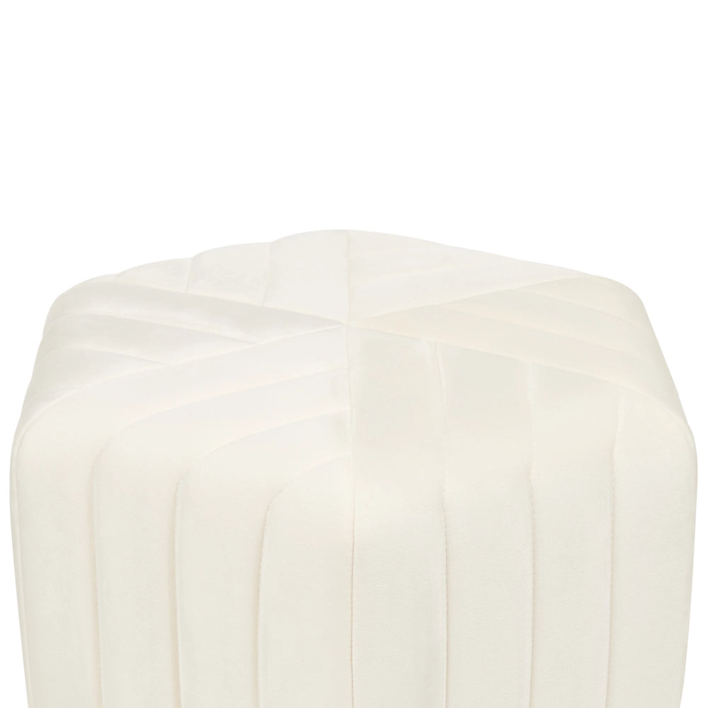 Pouf Velluto Bianco Sporco 29 x 53 x 48 cm Poggiapiedi Esagonale Imbottito Glamour