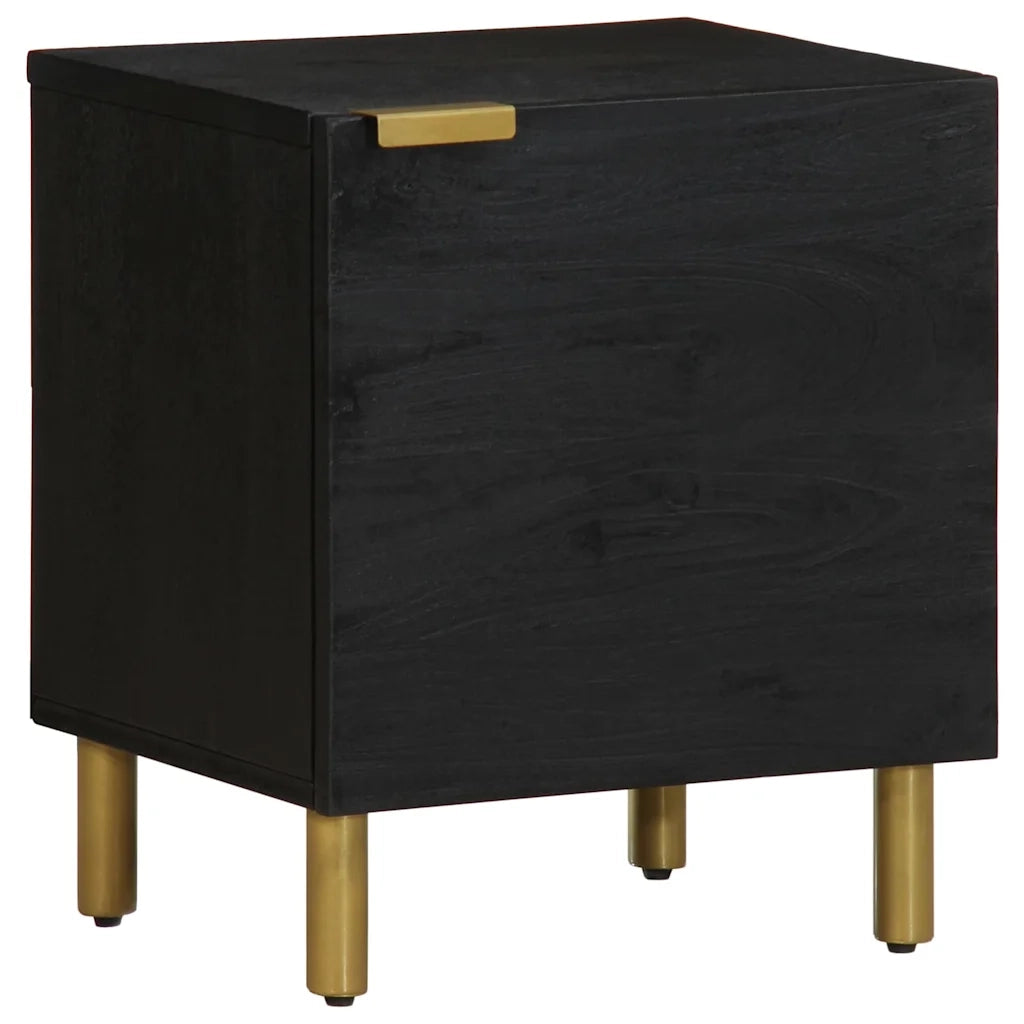 Set di 2 Comodini | Armadio da Notte | Mobiletto da notte Neri 40x33x46 cm in Legno Massello di Mango