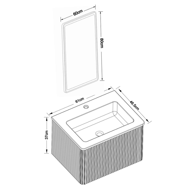 Mobile bagno con specchio con 1 cassetto; lavabo integrato e specchio LED antiappannamento per bagno; bianco