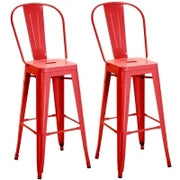 Set 2 Sgabelli da Cucina di Design con Schienale Rimovibile e Poggiapiedi, in Metallo, 44x46x116 cm, Rosso