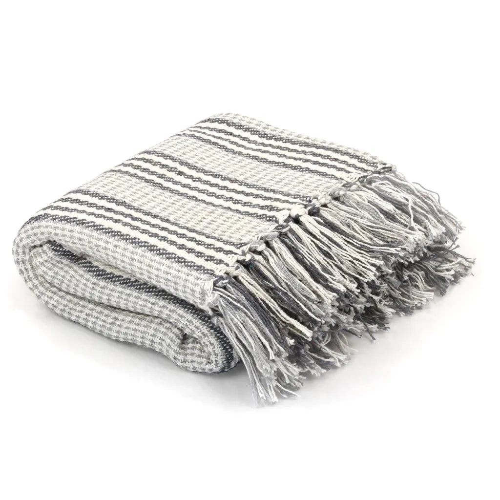 Copriletto in Cotone a Righe 160x210 cm Grigio e Biancocod mxl 95261