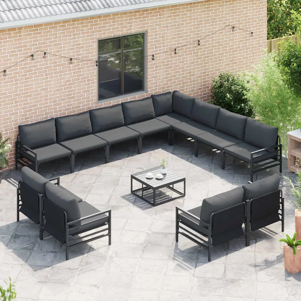 Set Divano da Giardino con cuscino 12 pcs Nero Acciaio 3379036