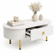 TAVOLINO 108 cm con 2 cassetti, MDF bianco, dettagli oro