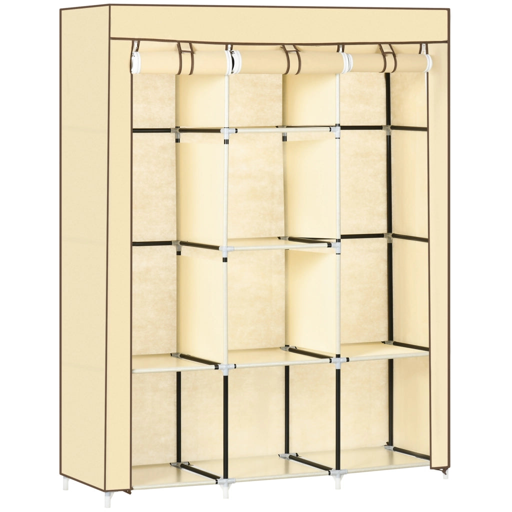 ARMADIO guardaroba in tessuto 125x43x162,5 cm Beige con 8 ripiani e 2 aste